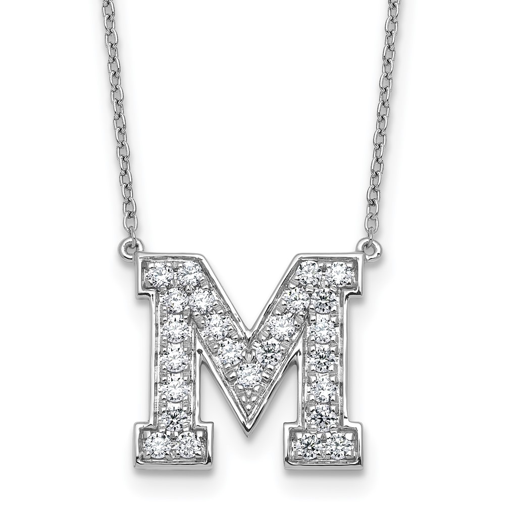 14K White Gold 0.62 Carat Lab Grown Diamond VS+ F+ Complete Letter M Initial Necklace, 18"