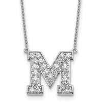 14K White Gold 0.62 Carat Lab Grown Diamond VS+ F+ Complete Letter M Initial Necklace, 18" view 1