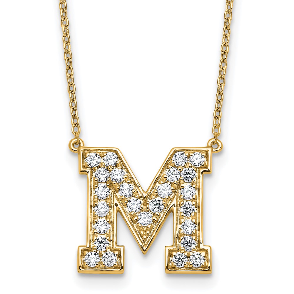 14K Yellow Gold 0.62 Carat Lab Grown Diamond VS+ F+ Complete Letter M Initial Necklace, 18"