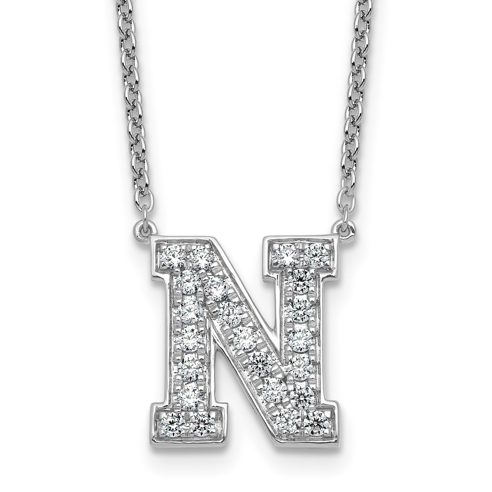 14K White Gold 0.62 Carat Lab Grown Diamond VS+ F+ Complete Letter N Initial Necklace, 18"