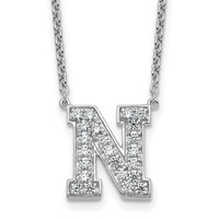 14K White Gold 0.62 Carat Lab Grown Diamond VS+ F+ Complete Letter N Initial Necklace, 18" view 1