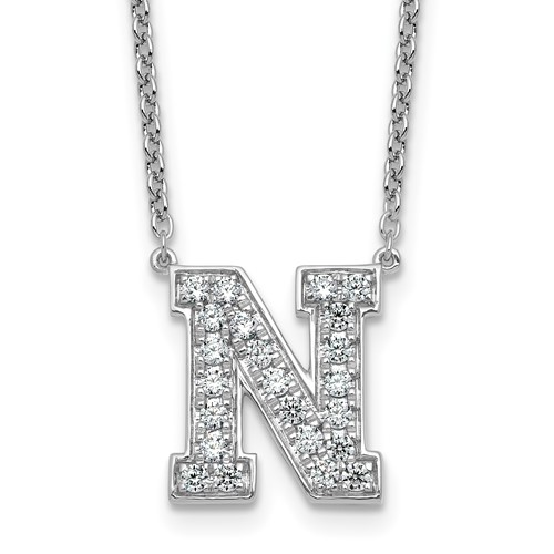 14K White Gold 0.62 Carat Lab Grown Diamond VS+ F+ Complete Letter N Initial Necklace, 18"