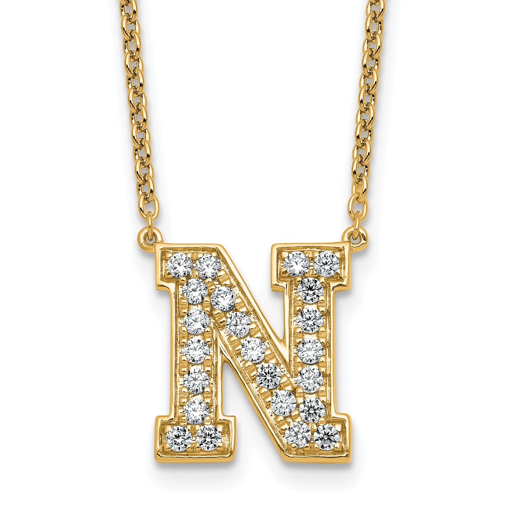 14K Yellow Gold 0.62 Carat Lab Grown Diamond VS+ F+ Complete Letter N Initial Necklace, 18"