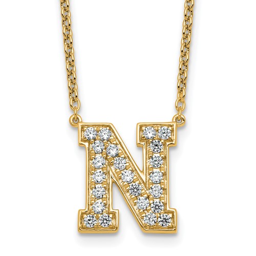 14K Yellow Gold 0.62 Carat Lab Grown Diamond VS+ F+ Complete Letter N Initial Necklace, 18"