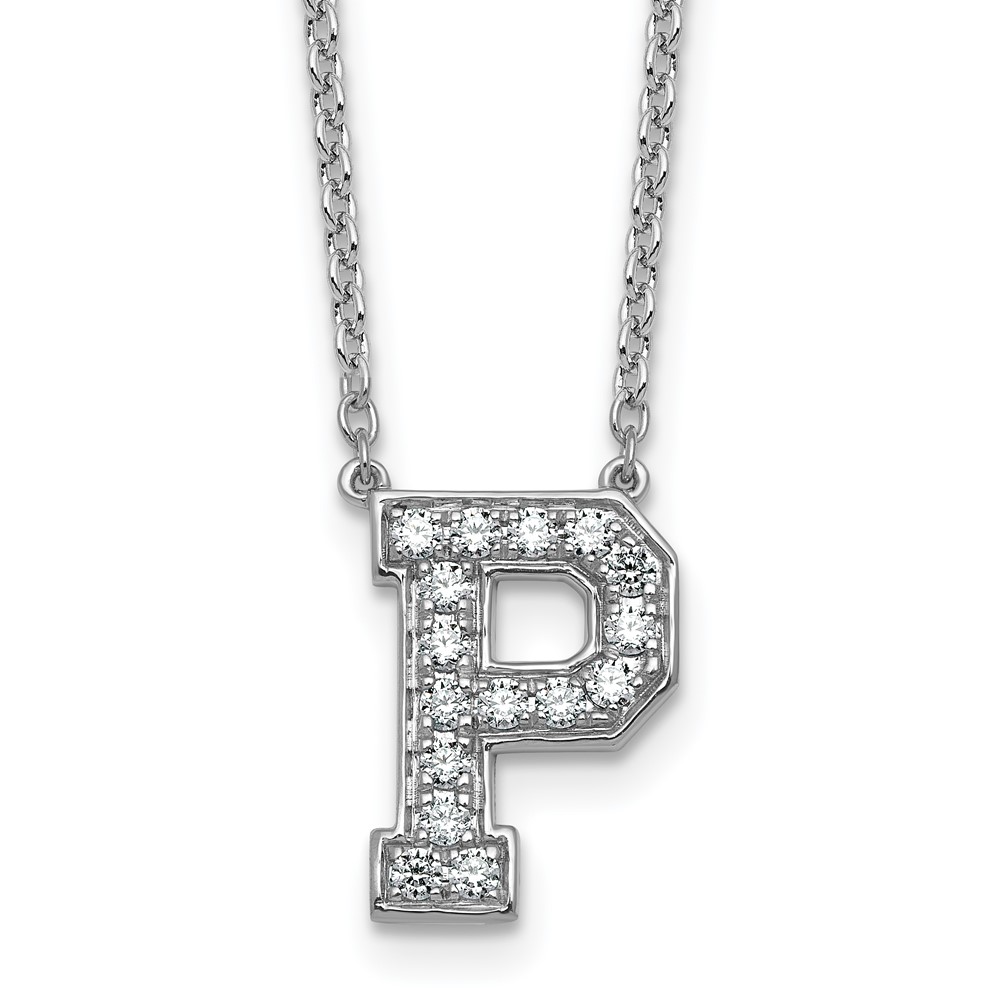 14K White Gold 0.38 Carat Lab Grown Diamond VS+ F+ Complete Letter P Initial Necklace, 18"