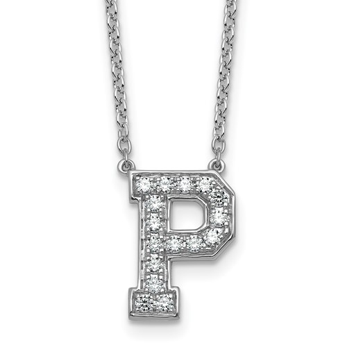 14K White Gold 0.38 Carat Lab Grown Diamond VS+ F+ Complete Letter P Initial Necklace, 18"