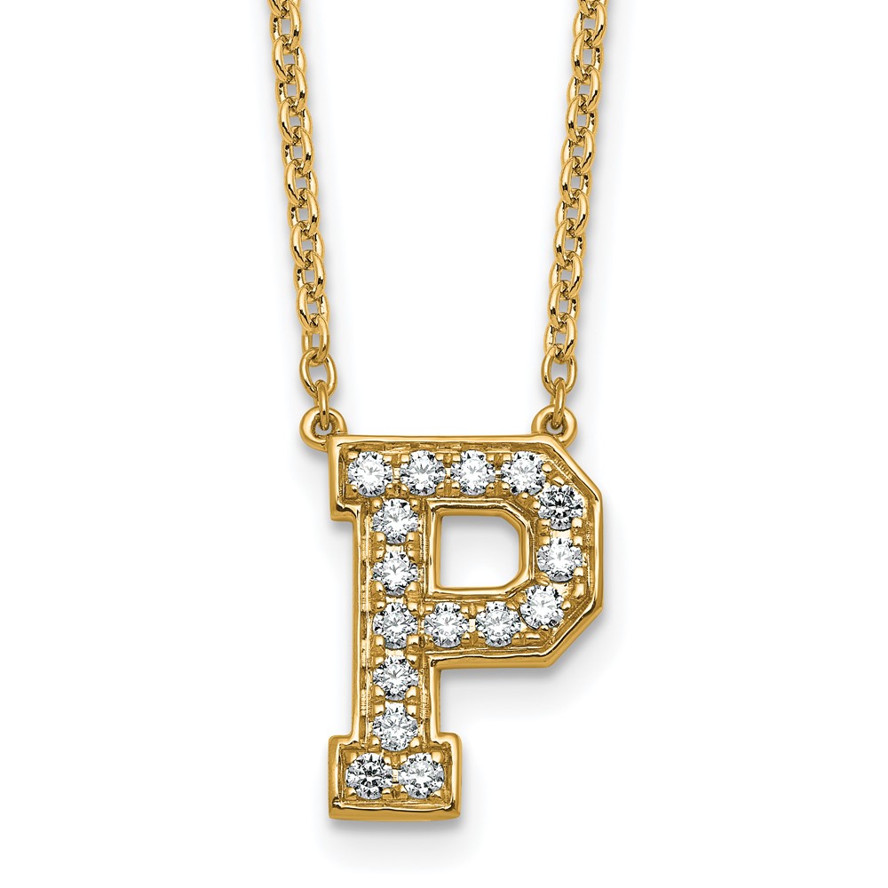 14K Yellow Gold 0.38 Carat Lab Grown Diamond VS+ F+ Complete Letter P Initial Necklace, 18"