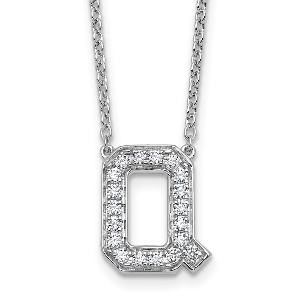 14K White Gold 0.38 Carat Lab Grown Diamond VS+ F+ Complete Letter Q Initial Necklace, 18"