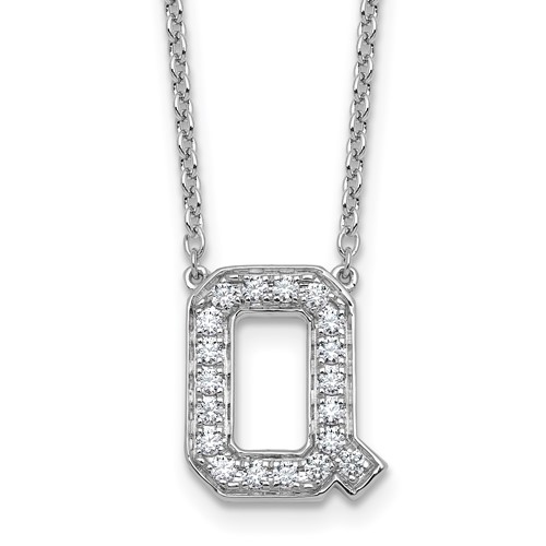 14K White Gold 0.38 Carat Lab Grown Diamond VS+ F+ Complete Letter Q Initial Necklace, 18"