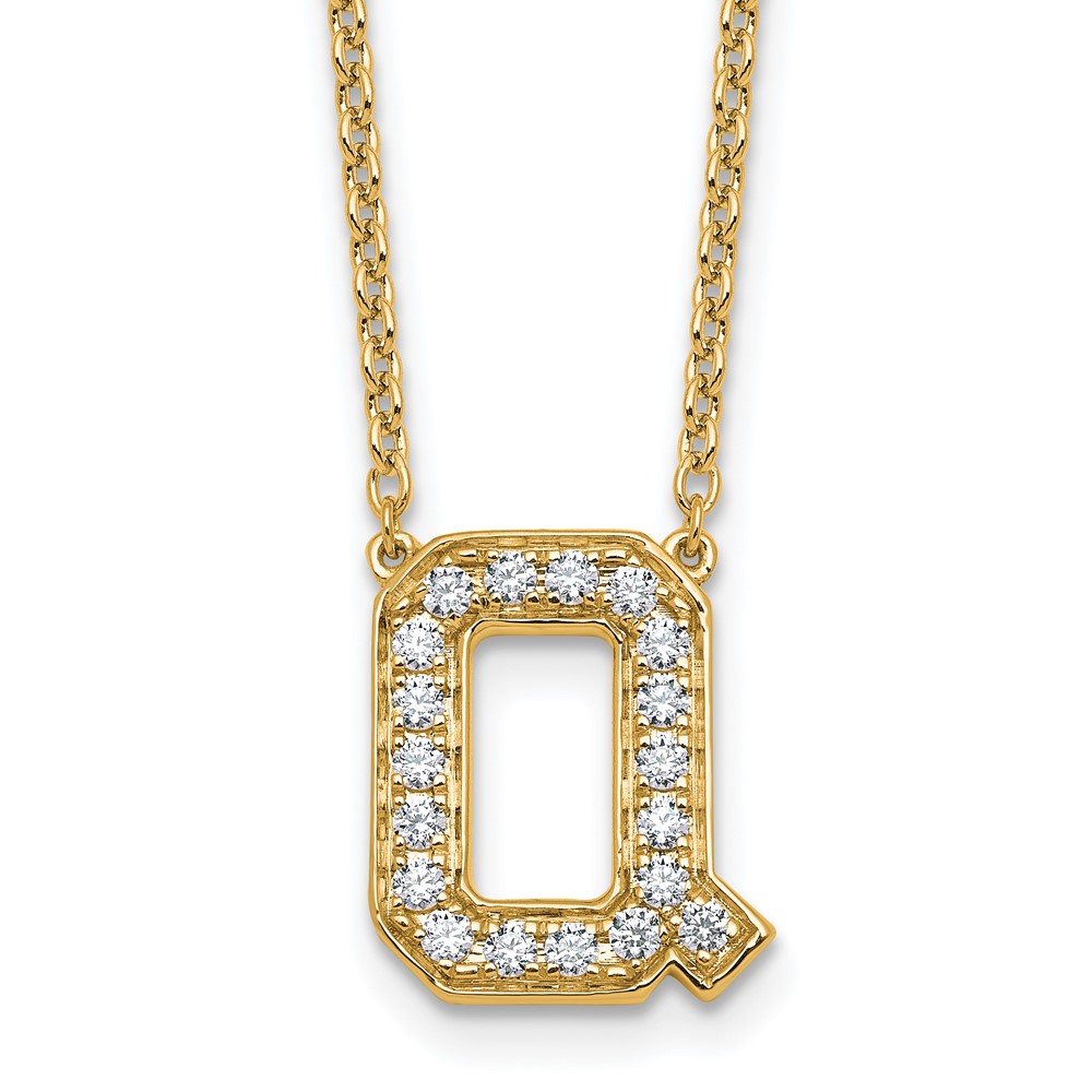 14K Yellow Gold 0.38 Carat Lab Grown Diamond VS+ F+ Complete Letter Q Initial Necklace, 18"
