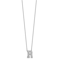 14K White Gold 0.50 Carat Lab Grown Diamond VS+ F+ Complete Letter R Initial Necklace, 18" view 2