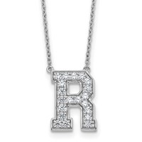 14K White Gold 0.50 Carat Lab Grown Diamond VS+ F+ Complete Letter R Initial Necklace, 18" view 1