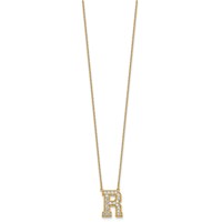 14K Yellow Gold 0.50 Carat Lab Grown Diamond VS+ F+ Complete Letter R Initial Necklace, 18" view 2
