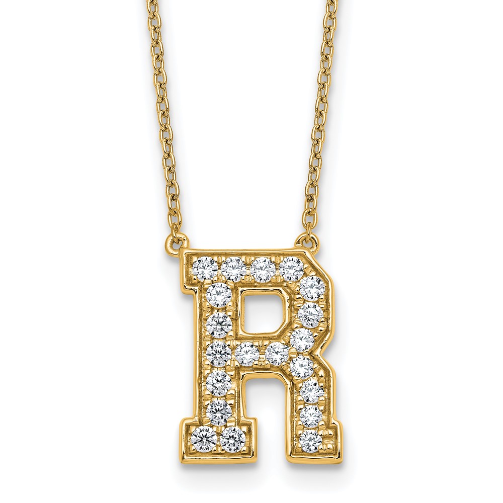 14K Yellow Gold 0.50 Carat Lab Grown Diamond VS+ F+ Complete Letter R Initial Necklace, 18"