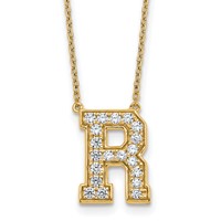 14K Yellow Gold 0.50 Carat Lab Grown Diamond VS+ F+ Complete Letter R Initial Necklace, 18" view 1