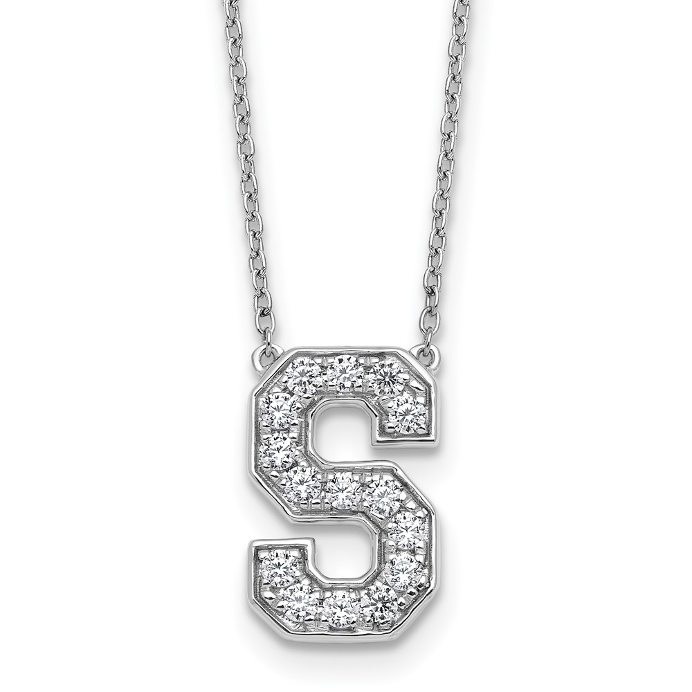 14K White Gold 0.38 Carat Lab Grown Diamond VS+ F+ Complete Letter S Initial Necklace, 18"