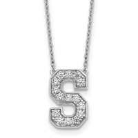 14K White Gold 0.38 Carat Lab Grown Diamond VS+ F+ Complete Letter S Initial Necklace, 18" view 1