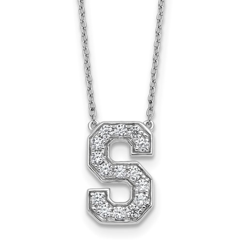 14K White Gold 0.38 Carat Lab Grown Diamond VS+ F+ Complete Letter S Initial Necklace, 18"