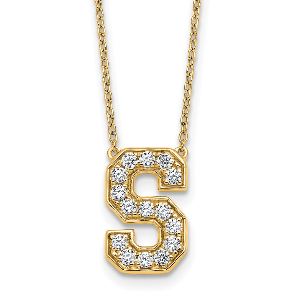 14K Yellow Gold 0.38 Carat Lab Grown Diamond VS+ F+ Complete Letter S Initial Necklace, 18"