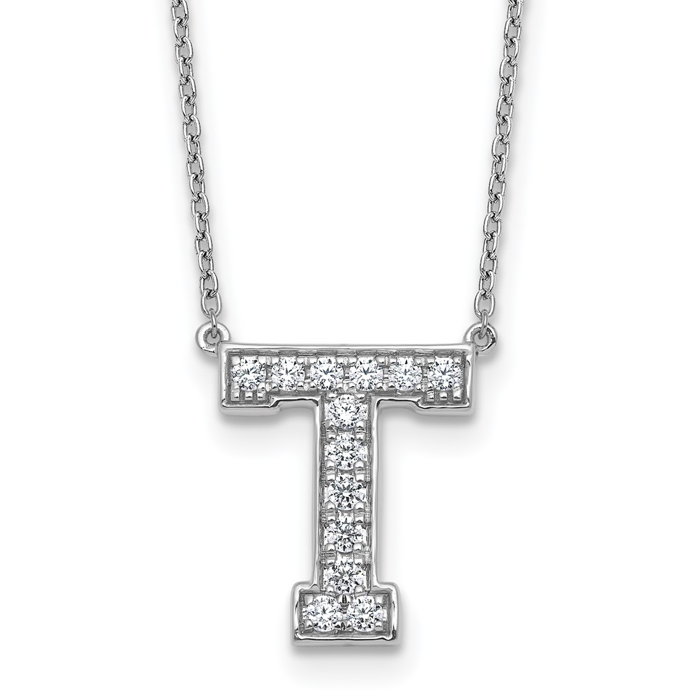 14K White Gold 0.33 Carat Lab Grown Diamond VS+ F+ Complete Letter T Initial Necklace, 18"