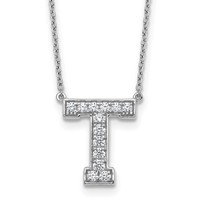 14K White Gold 0.33 Carat Lab Grown Diamond VS+ F+ Complete Letter T Initial Necklace, 18" view 1