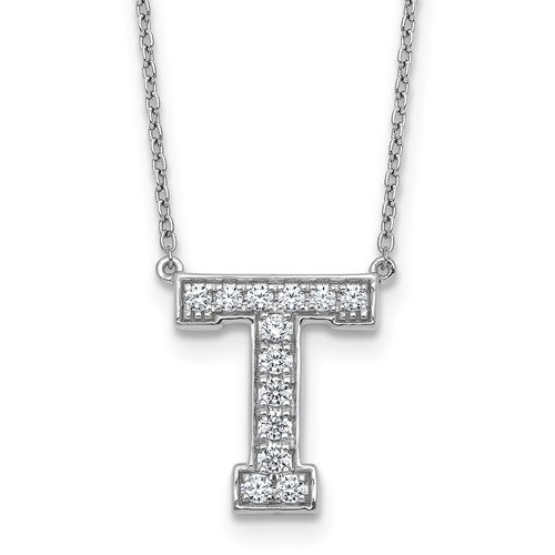 14K White Gold 0.33 Carat Lab Grown Diamond VS+ F+ Complete Letter T Initial Necklace, 18"