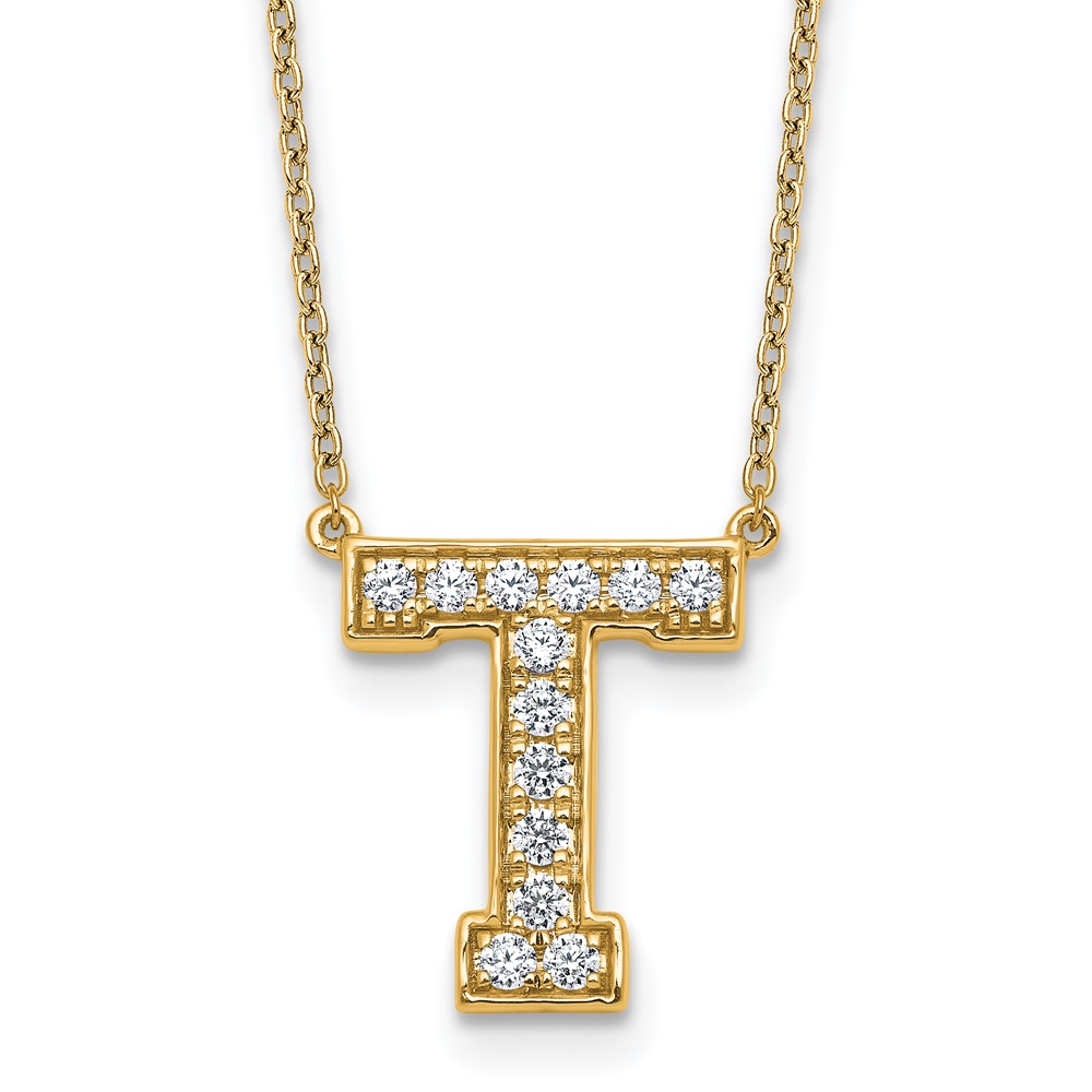 14K Yellow Gold 0.33 Carat Lab Grown Diamond VS+ F+ Complete Letter T Initial Necklace, 18"