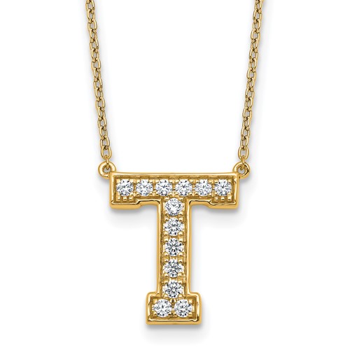 14K Yellow Gold 0.33 Carat Lab Grown Diamond VS+ F+ Complete Letter T Initial Necklace, 18"
