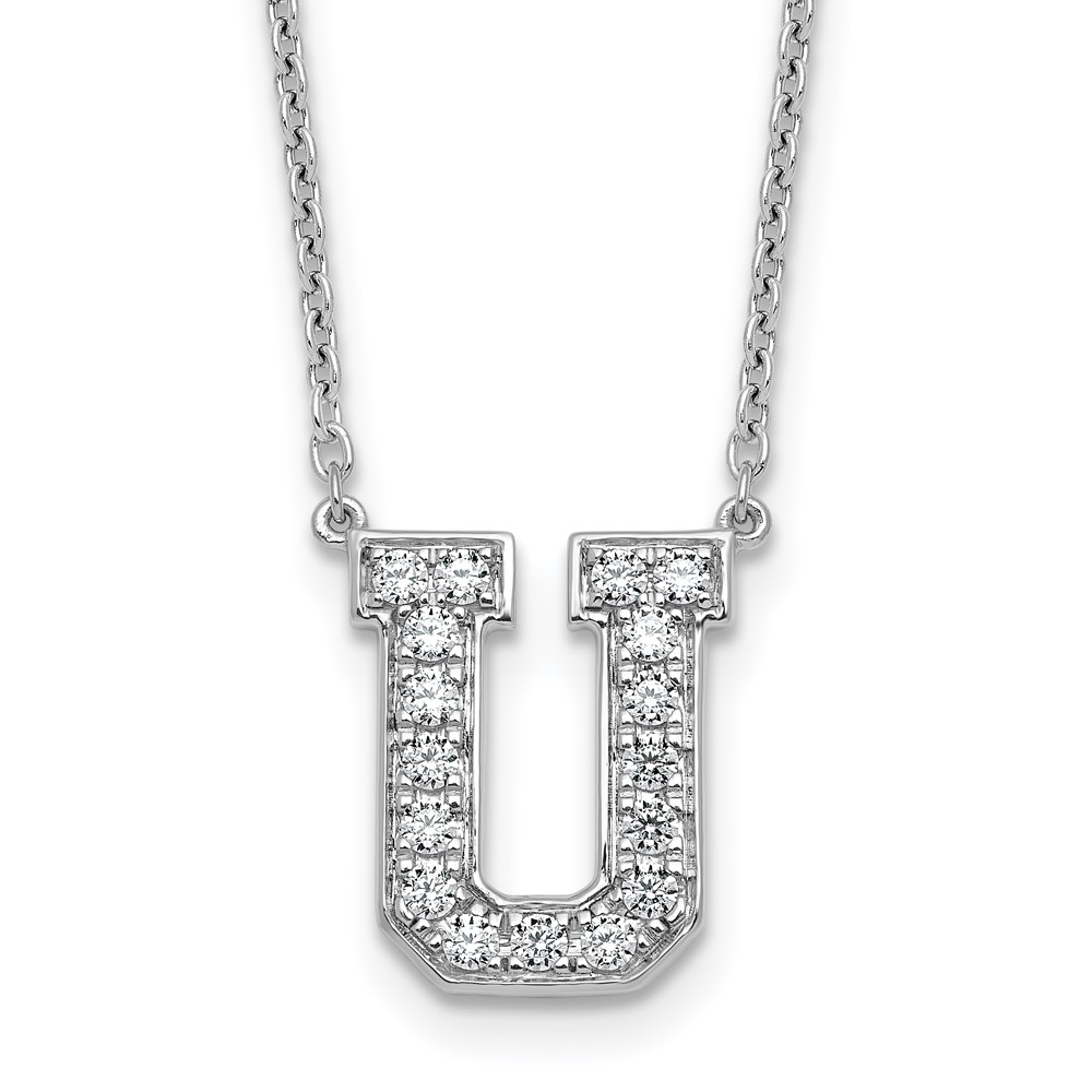 14K White Gold 0.38 Carat Lab Grown Diamond VS+ F+ Complete Letter U Initial Necklace, 18"