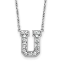14K White Gold 0.38 Carat Lab Grown Diamond VS+ F+ Complete Letter U Initial Necklace, 18" view 1