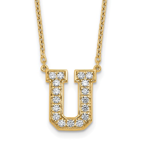 14K Yellow Gold 0.38 Carat Lab Grown Diamond VS+ F+ Complete Letter U Initial Necklace, 18"