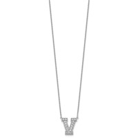 14K White Gold 0.38 Carat Lab Grown Diamond VS+ F+ Complete Letter V Initial Necklace, 18" view 2