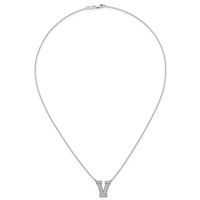 14K White Gold 0.38 Carat Lab Grown Diamond VS+ F+ Complete Letter V Initial Necklace, 18" view 4