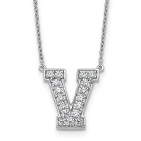 14K White Gold 0.38 Carat Lab Grown Diamond VS+ F+ Complete Letter V Initial Necklace, 18" view 1