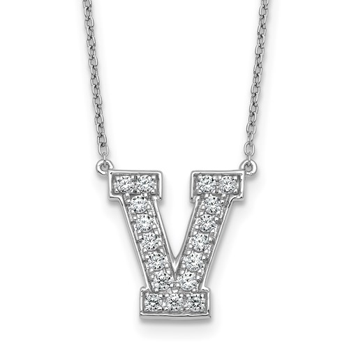 14K White Gold 0.38 Carat Lab Grown Diamond VS+ F+ Complete Letter V Initial Necklace, 18"