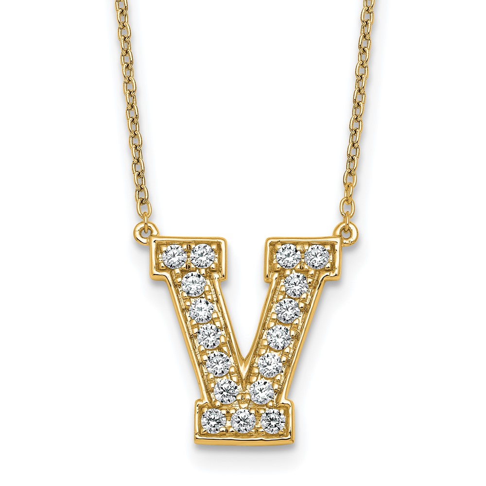 14K Yellow Gold 0.38 Carat Lab Grown Diamond VS+ F+ Complete Letter V Initial Necklace, 18"