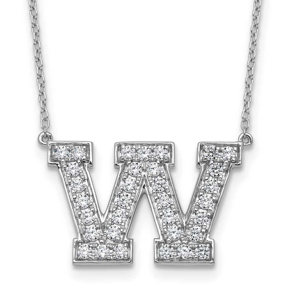 14K White Gold 0.75 Carat Lab Grown Diamond VS+ F+ Complete Letter W Initial Necklace, 18"