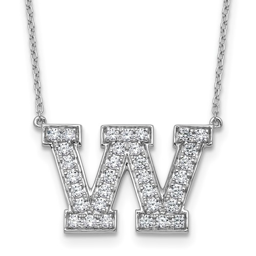 14K White Gold 0.75 Carat Lab Grown Diamond VS+ F+ Complete Letter W Initial Necklace, 18"