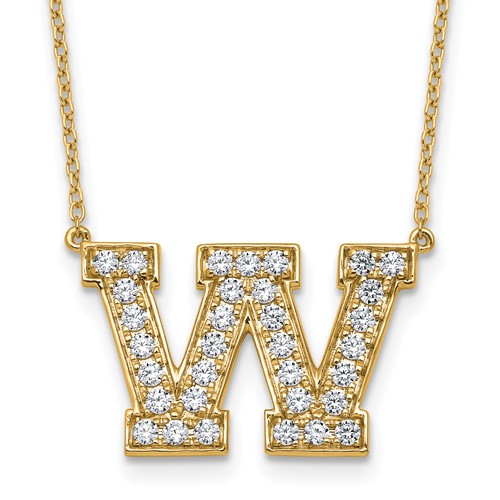 14K Yellow Gold 0.75 Carat Lab Grown Diamond VS+ F+ Complete Letter W Initial Necklace, 18"