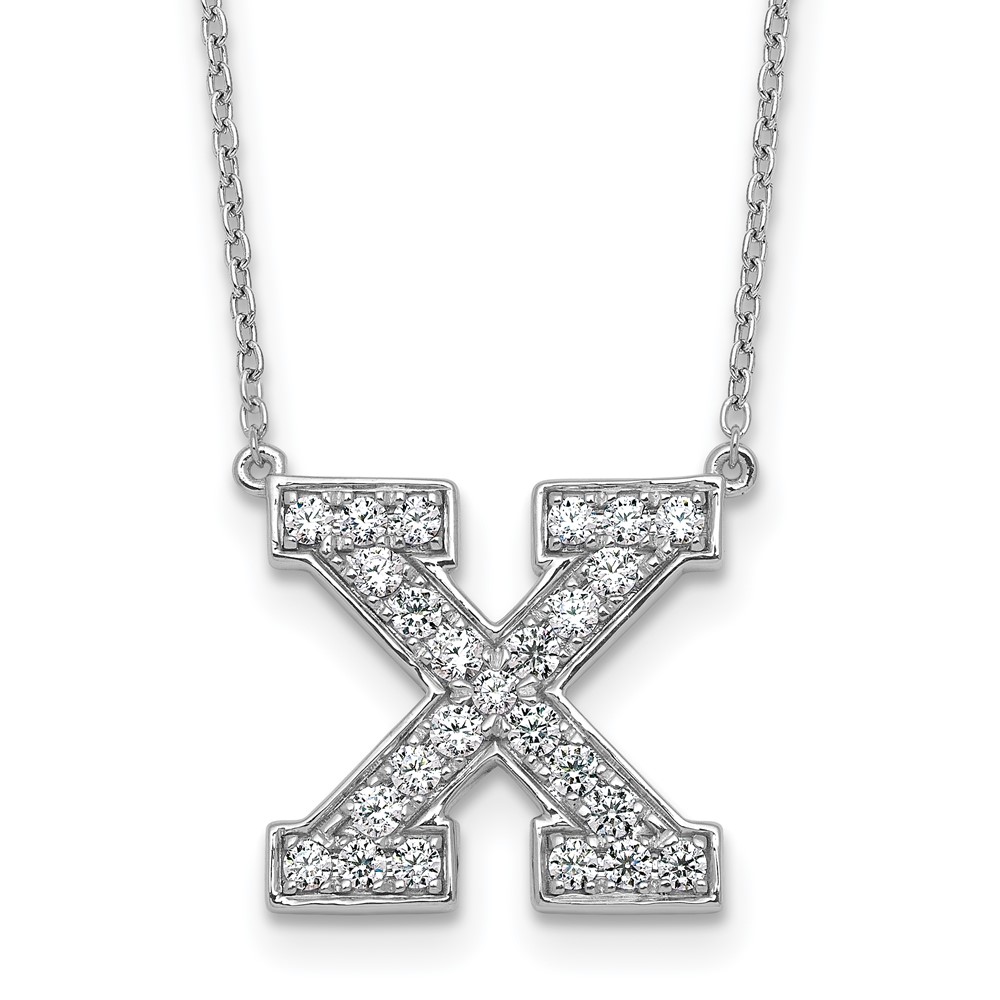 14K White Gold 0.50 Carat Lab Grown Diamond VS+ F+ Complete Letter X Initial Necklace, 18"