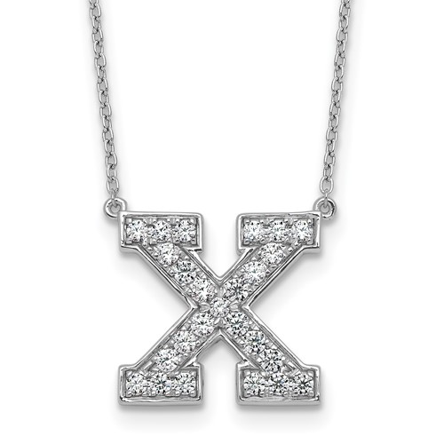 14K White Gold 0.50 Carat Lab Grown Diamond VS+ F+ Complete Letter X Initial Necklace, 18"