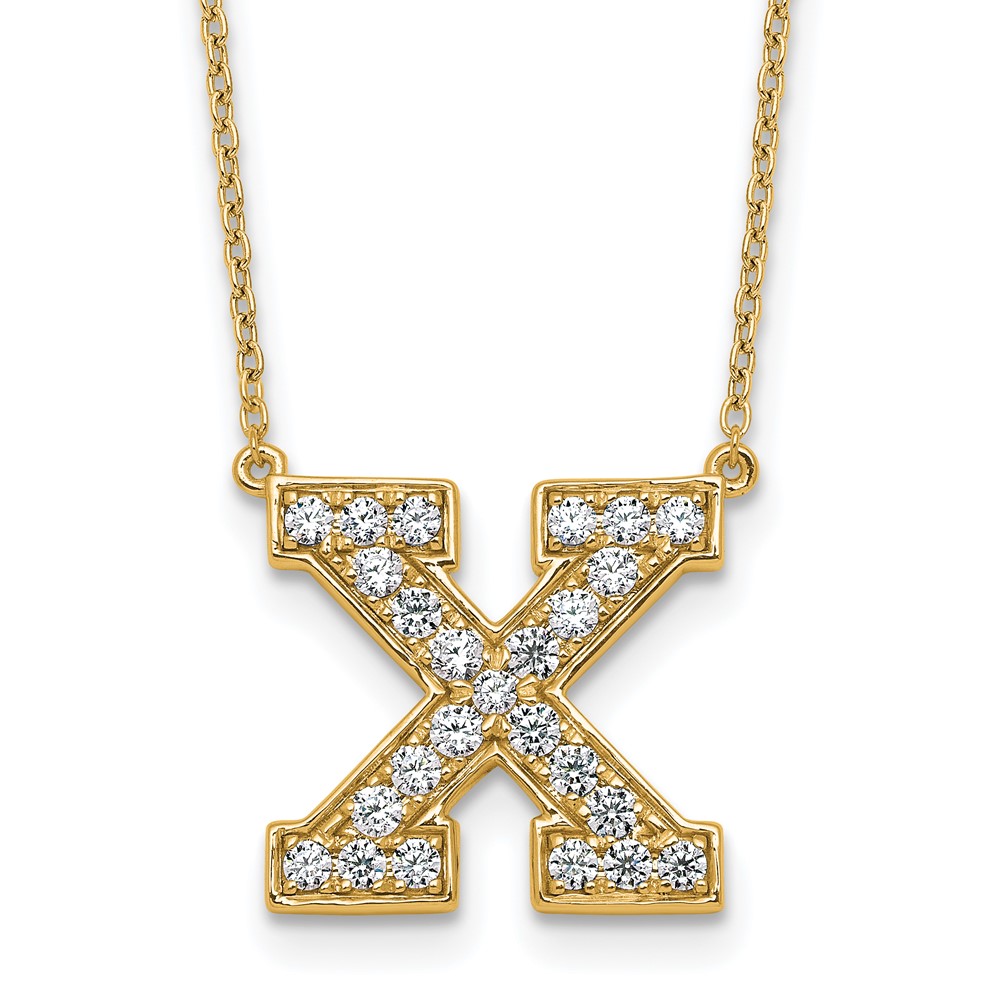14K Yellow Gold 0.50 Carat Lab Grown Diamond VS+ F+ Complete Letter X Initial Necklace, 18"