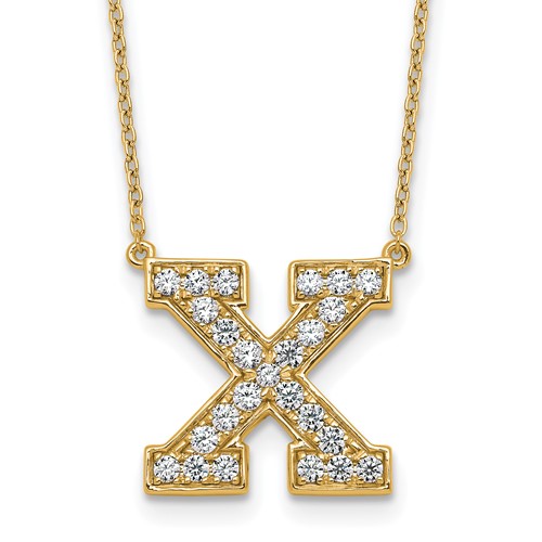 14K Yellow Gold 0.50 Carat Lab Grown Diamond VS+ F+ Complete Letter X Initial Necklace, 18"