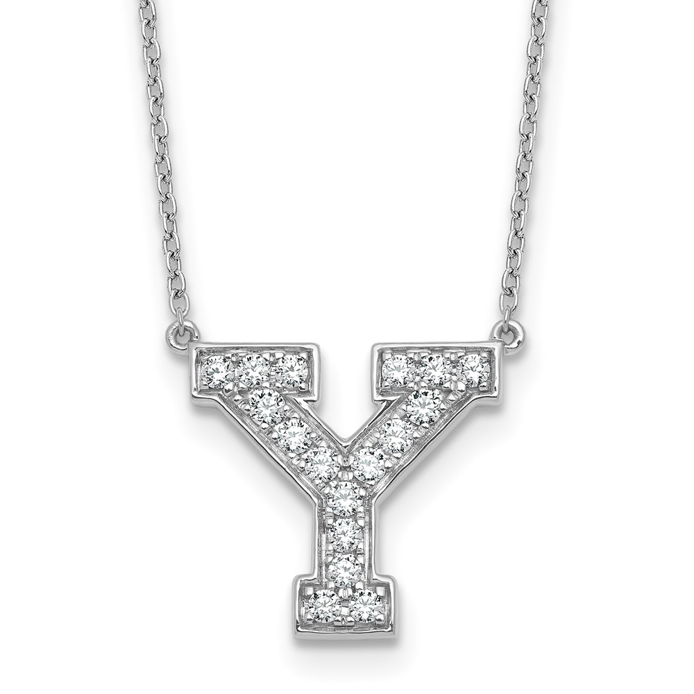 14K White Gold 0.38 Carat Lab Grown Diamond VS+ F+ Complete Letter Y Initial Necklace, 18"