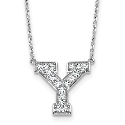 14K White Gold 0.38 Carat Lab Grown Diamond VS+ F+ Complete Letter Y Initial Necklace, 18"