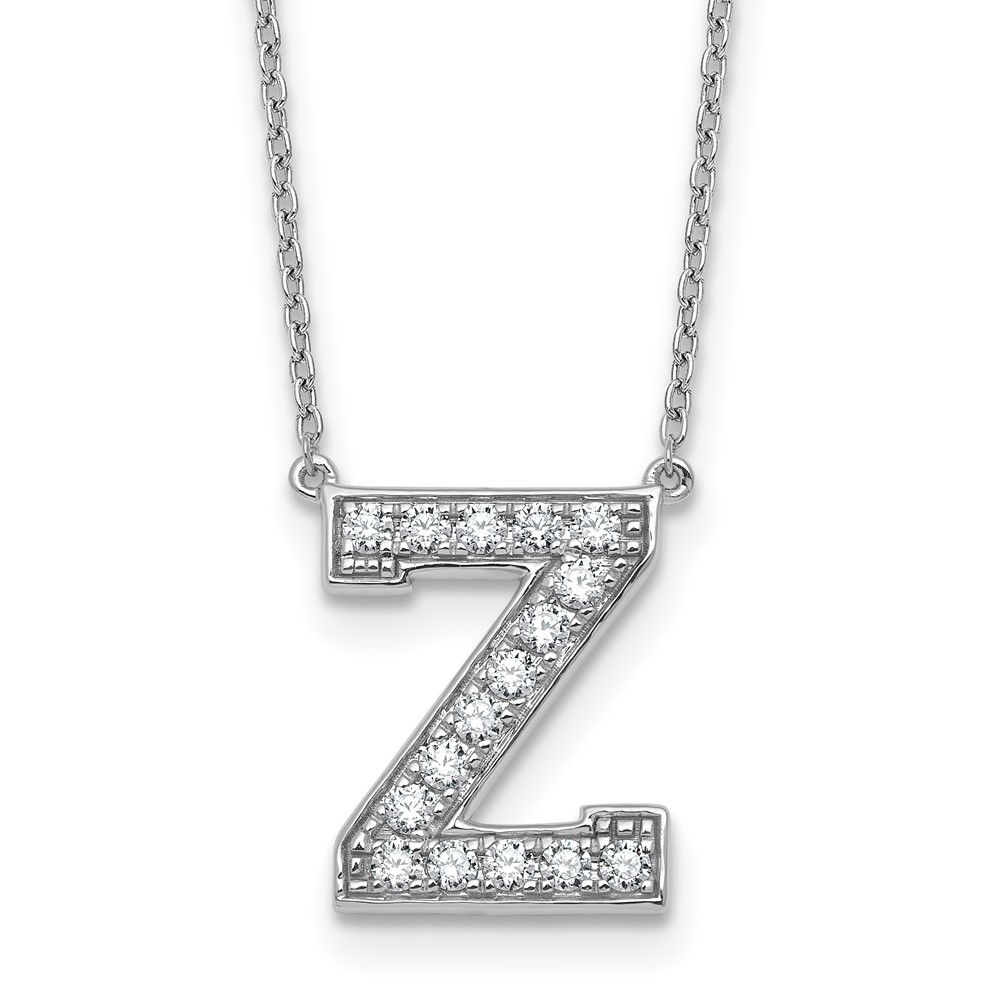 14K White Gold 0.38 Carat Lab Grown Diamond VS+ F+ Complete Letter Z Initial Necklace, 18"