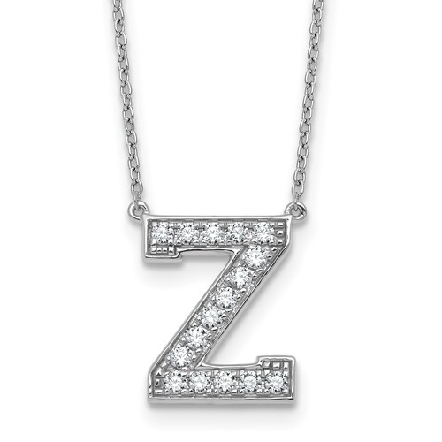 14K White Gold 0.38 Carat Lab Grown Diamond VS+ F+ Complete Letter Z Initial Necklace, 18"