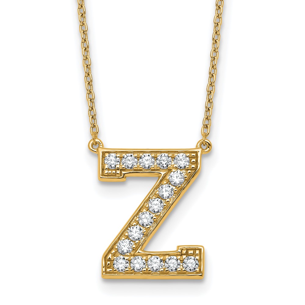 14K Yellow Gold 0.38 Carat Lab Grown Diamond VS+ F+ Complete Letter Z Initial Necklace, 18"