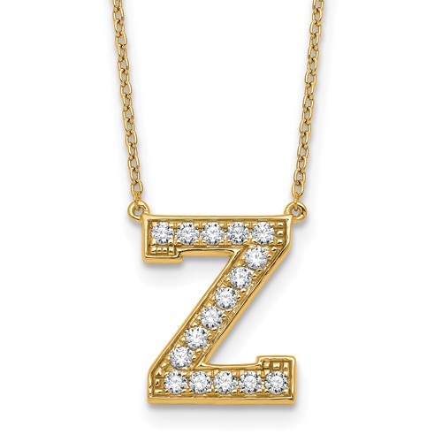 14K Yellow Gold 0.38 Carat Lab Grown Diamond VS+ F+ Complete Letter Z Initial Necklace, 18"