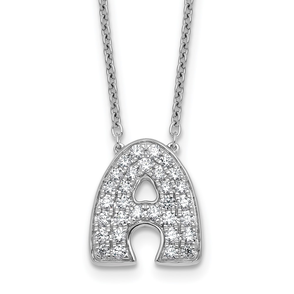 14K White Gold 0.62 Carat Lab Grown Diamond VS+ F+ Complete Letter a Initial Necklace, 18"